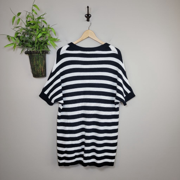 Cabi #5289 Whistle Black White Stripe Short Sleeve Knit Cardigan Sweater XS - Picture 9 of 11